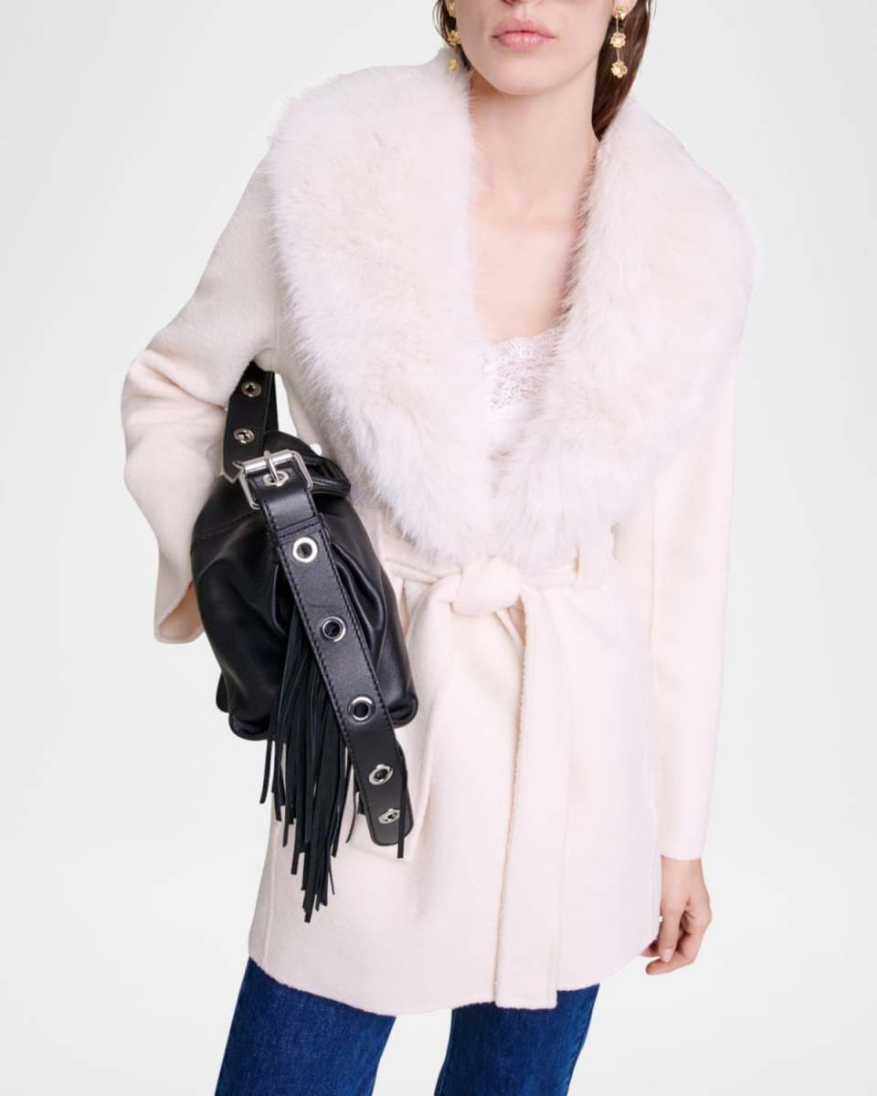 Galaxyo Wool-Blend Short Coat with Faux Fur Trim